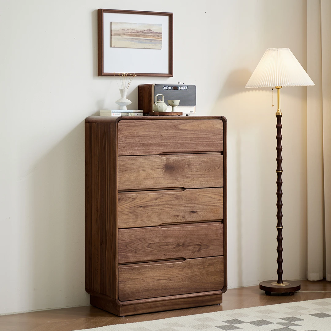 北美黑胡桃木五斗柜实木斗柜卧室床尾柜客厅边柜i储物柜收纳柜