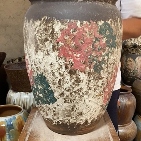 紫砂花盆口26高度41油画瑕疵烧裂磨擦