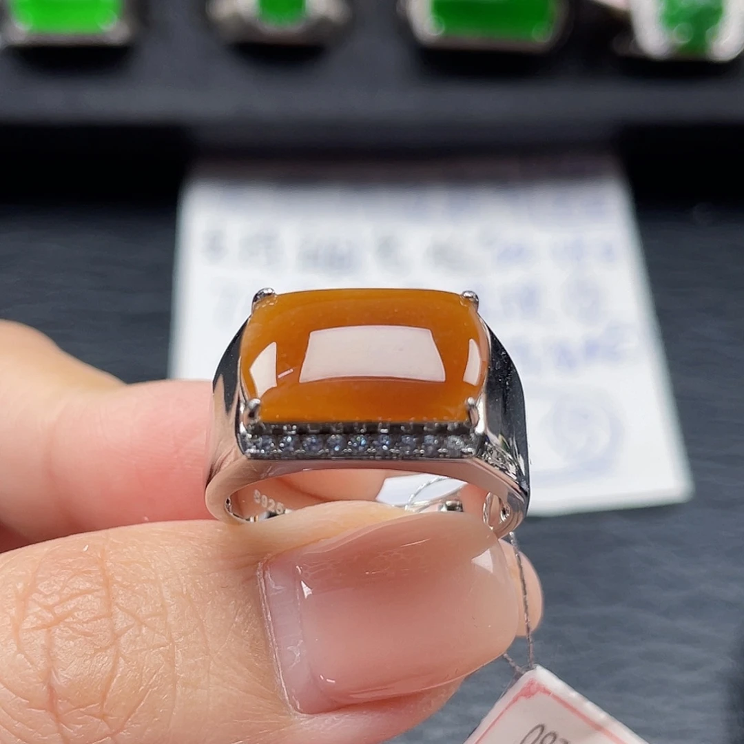 翡翠戒指银S925镶嵌天然a货翡翠没运费险0089