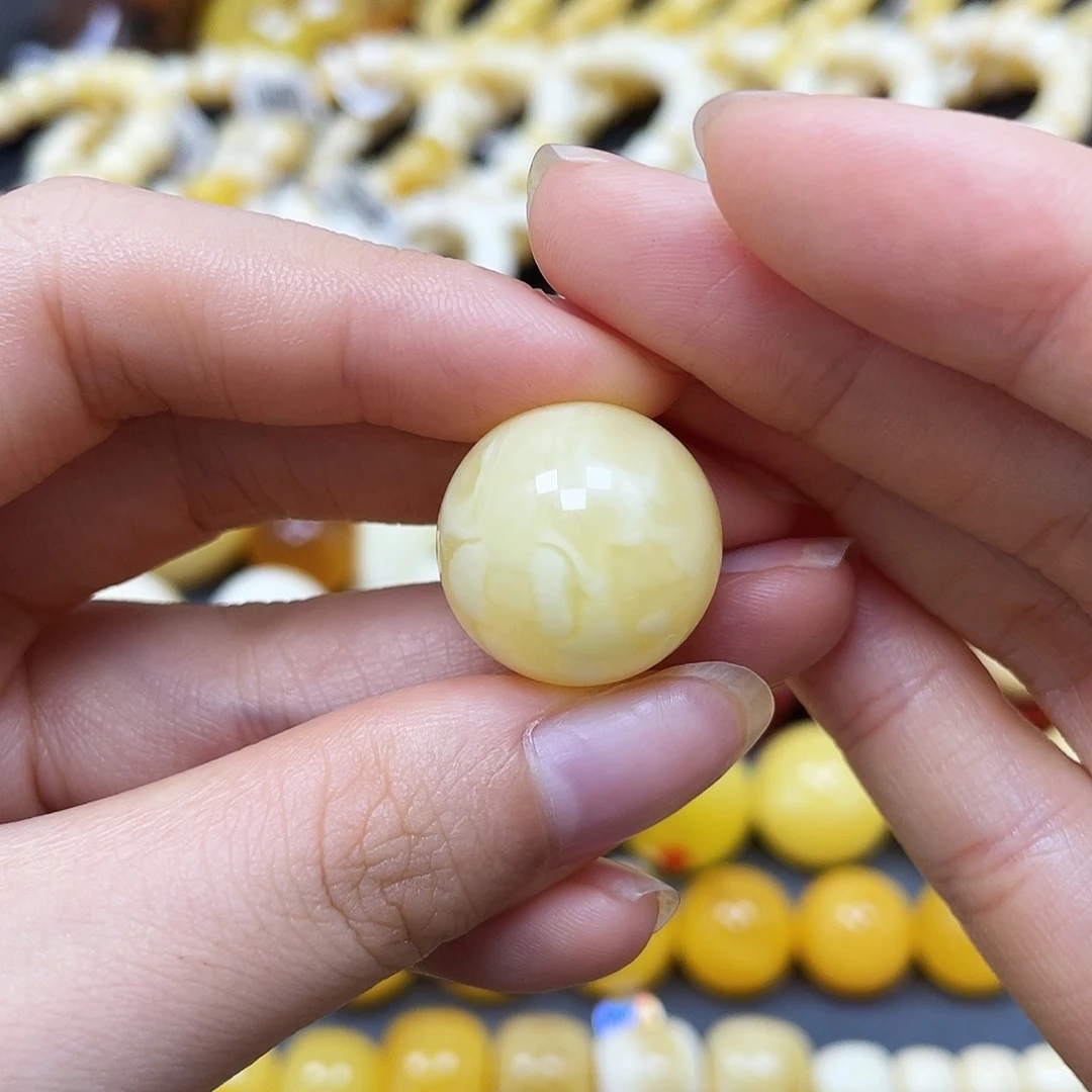 未镶嵌蜜蜡裸石圆珠19.4mm沁色开孔
