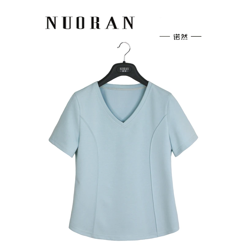 [瘦瘦T恤V领]气质白色时尚V领夏季设计师T恤显瘦轻奢纯色打底上衣