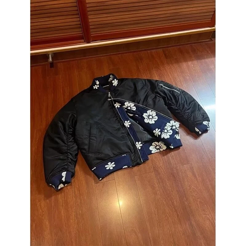 冬季复古提花刺绣拼接冬季夹克棉衣棉服男女宽松外套