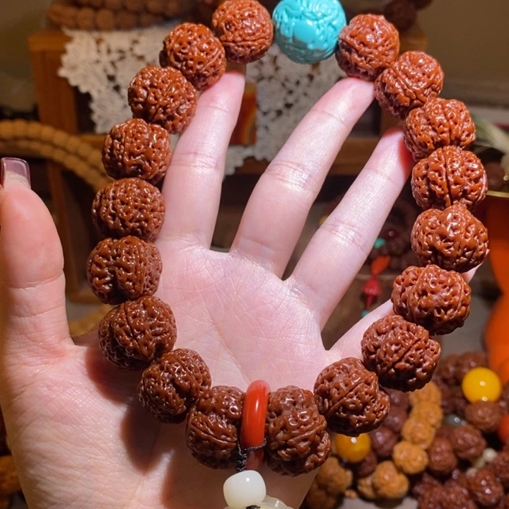 金刚菩提手串205玉华安娜籽18颗手持蓝珠莲花灯一物