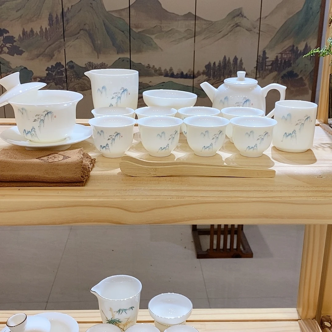 【墨城】羊脂玉瓷高山流水16头