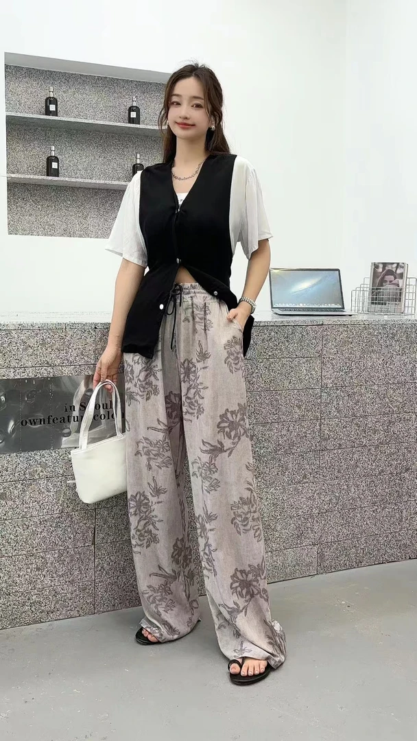 人造棉绵绸民族风防蚊休闲格纹薄款东南亚风大码夏季休闲裤外穿