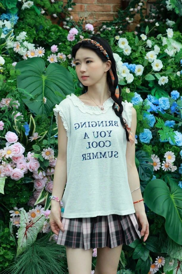 吊带减龄休闲风时尚背心韩版夏季修身型复古ins风印花无袖通勤