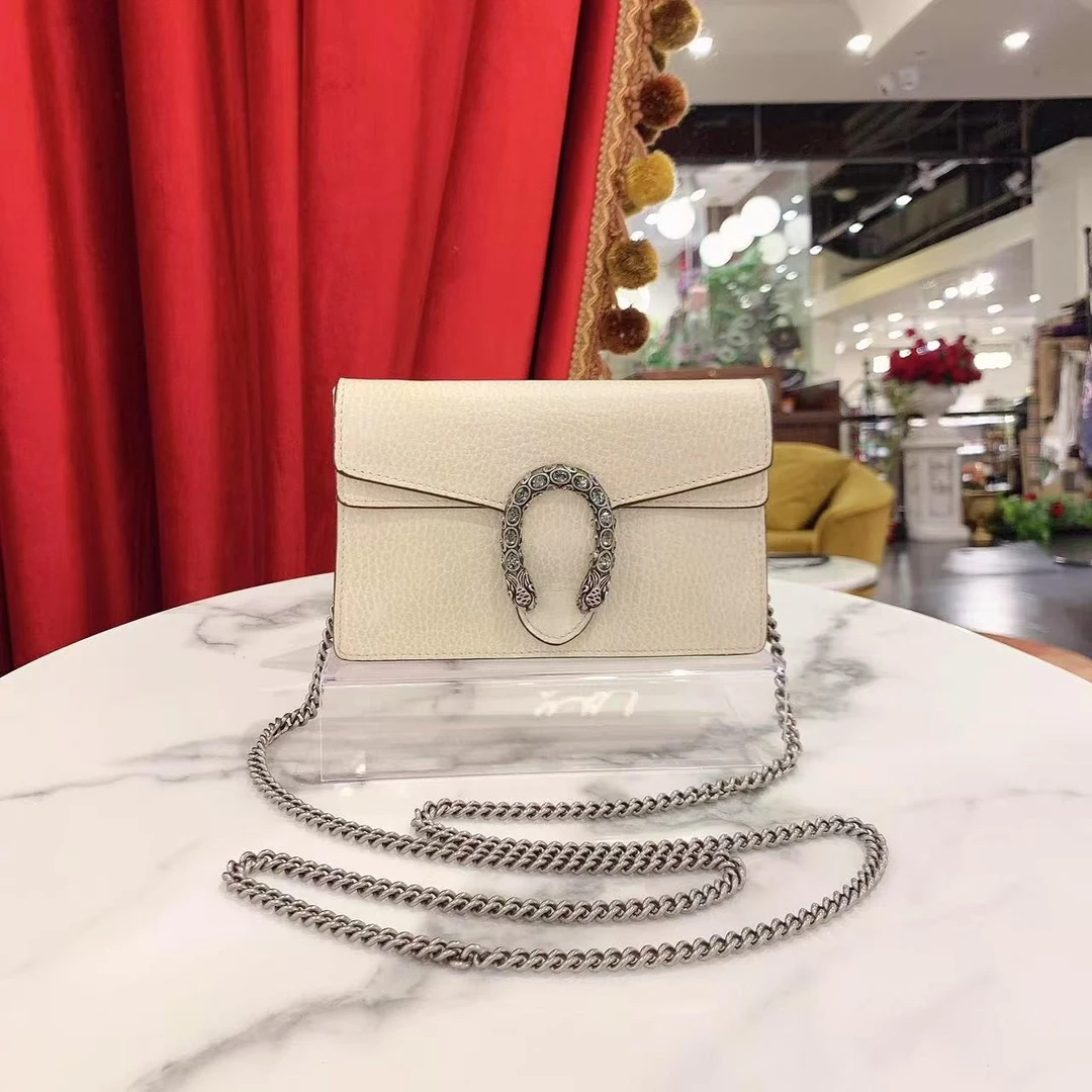 95新 GUCCI/古驰 钻扣酒神supermini白银单肩包/69321274