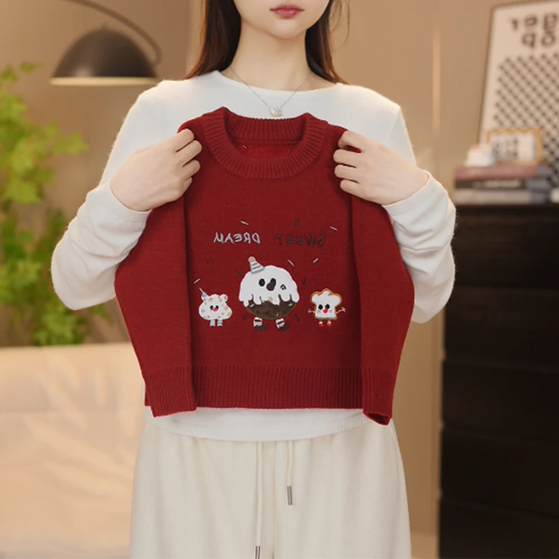 【豆豆熊】2024冬男女童加绒加厚新款儿童时尚卡通针织毛衣保暖上衣