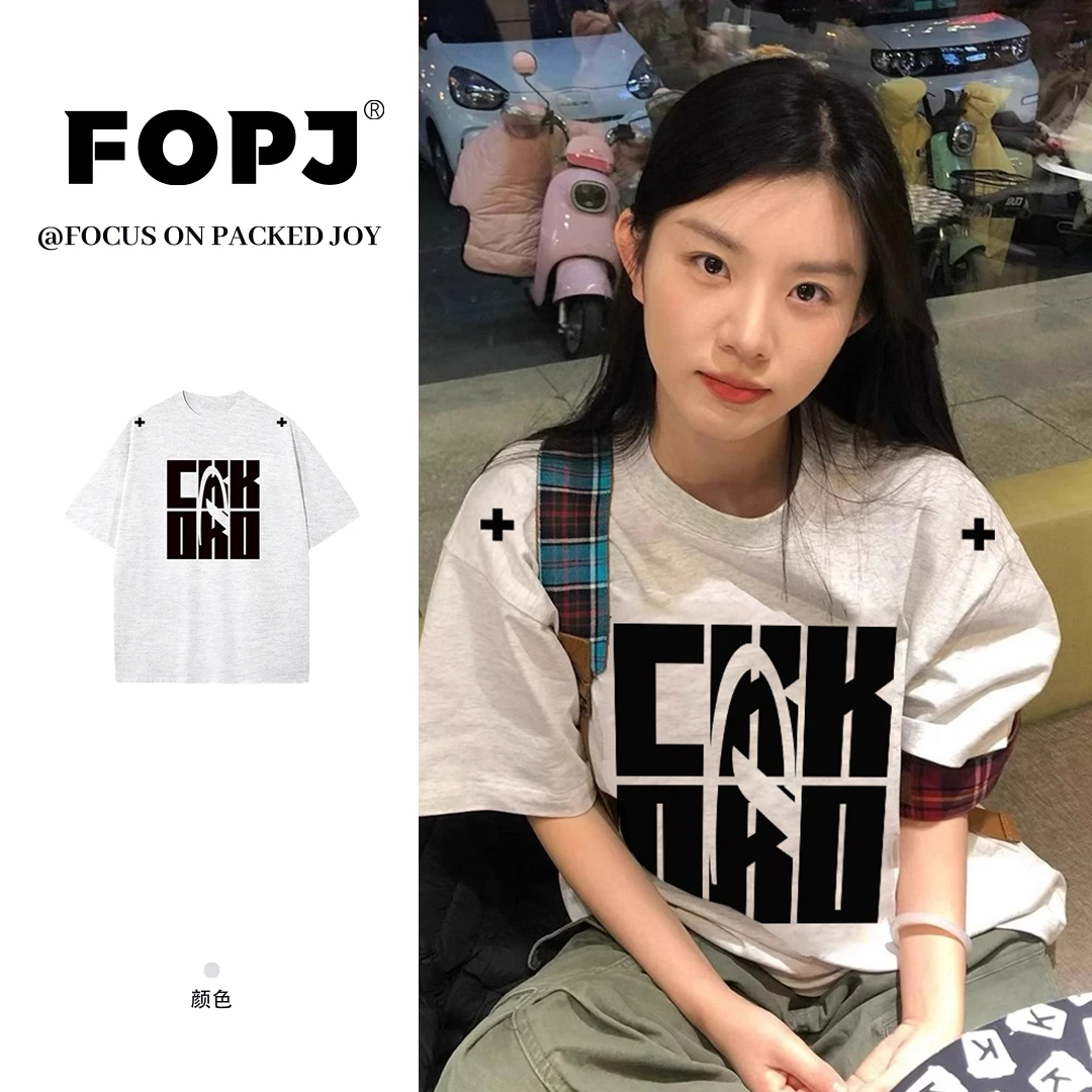 FOPJ学院风国潮设计感美式复古字母印花夏季新款百搭圆领半袖上衣