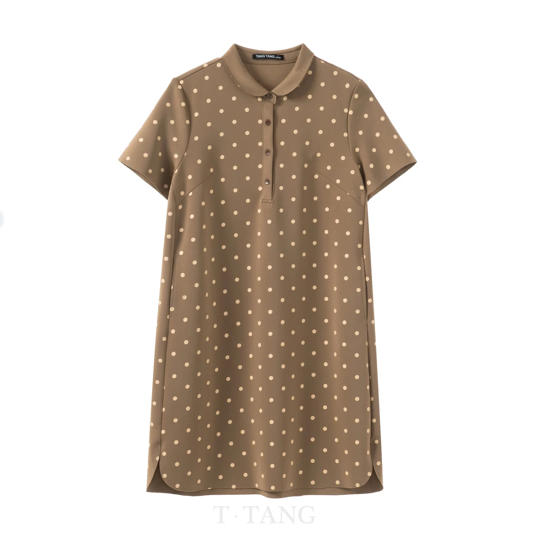 FL秋季中长款波点翻领休闲印花满印气质时尚polo连衣裙【932】