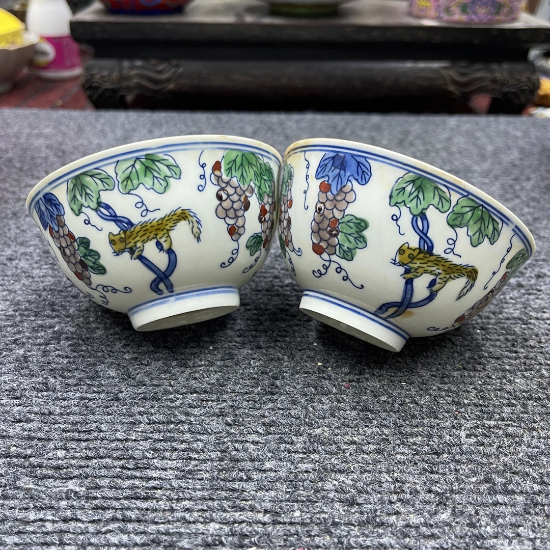 手绘姹紫葡萄纹口杯压手杯主人杯