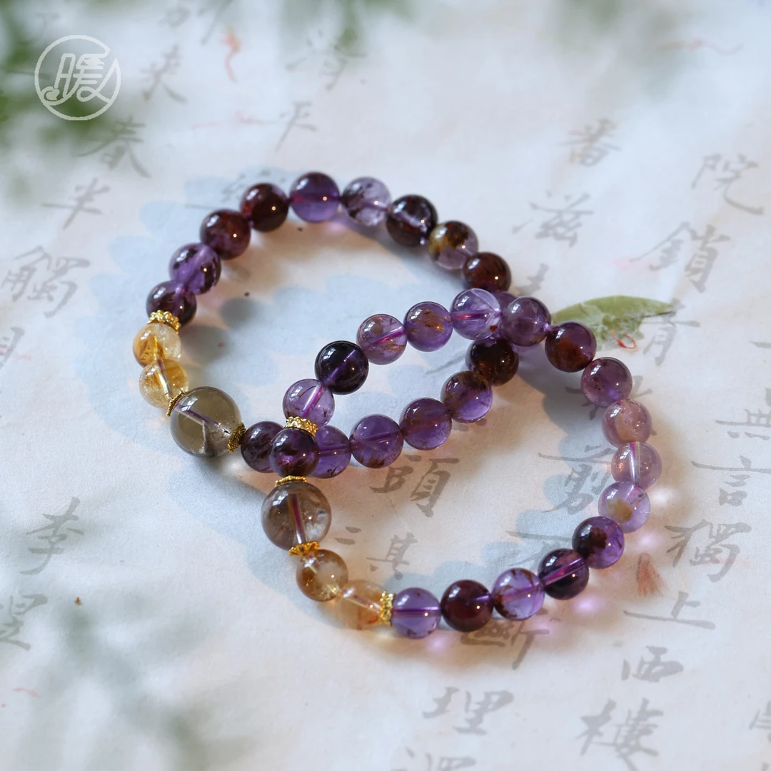 单圈紫幽灵水晶手串9mm搭配路路通手链F5162多样性发一