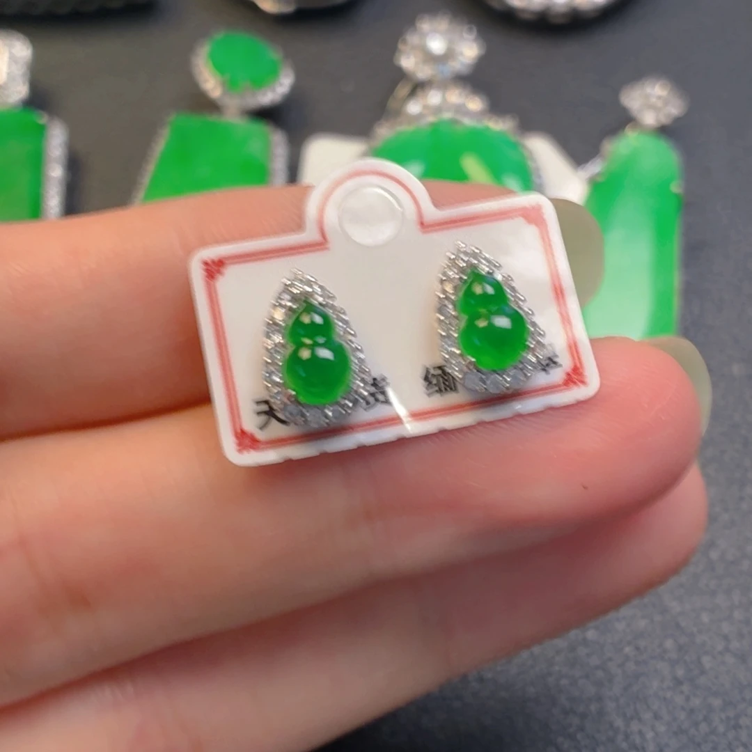 翡翠银S925镶嵌吊坠(不含链)耳钉