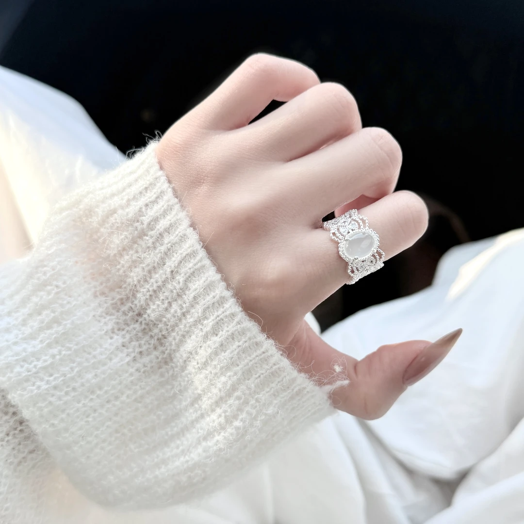 铜合金锆石戒指 【复古蕾丝】合金戒指轻奢气质精致开口可调节