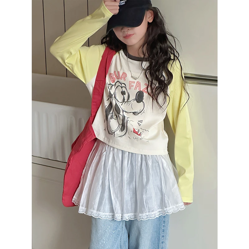 K28081女童长袖T恤2025春装新款儿童短款上衣女大童时尚春秋衣服t