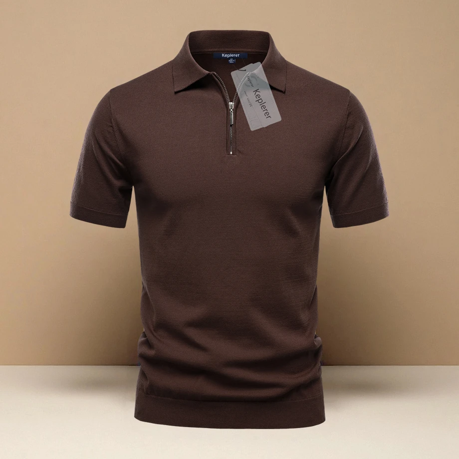 2025夏季新款男士短袖POLO衫轻奢拉链半袖上衣高端莱赛尔打底衫