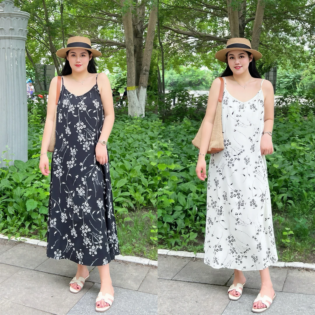 潮汐邮筒 / 法式海边浪漫吊带连衣裙15058花契大码200斤胖mm夏季