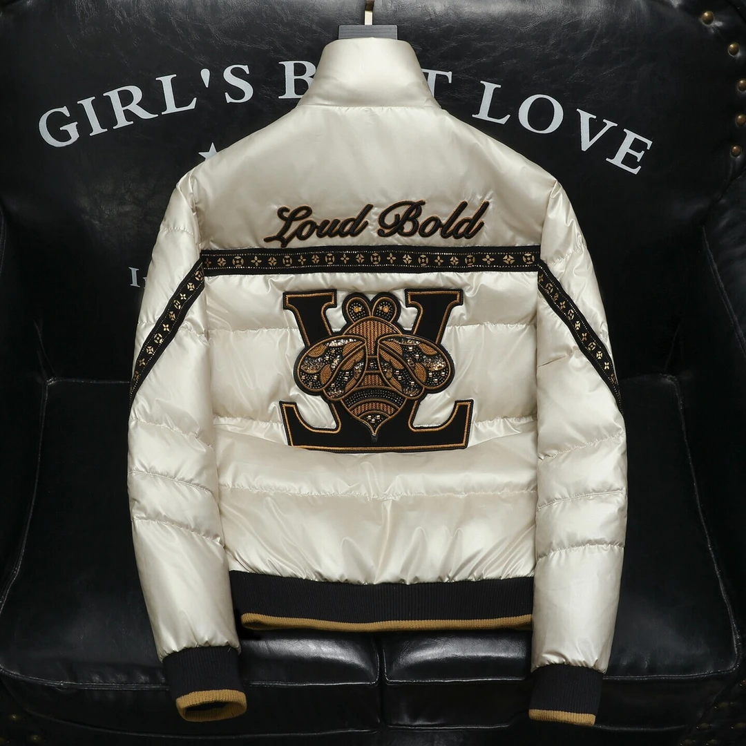 顿奇摩费涅冬季90白鸭绒羽绒服男装刺绣烫钻外套加厚潮牌短款高端