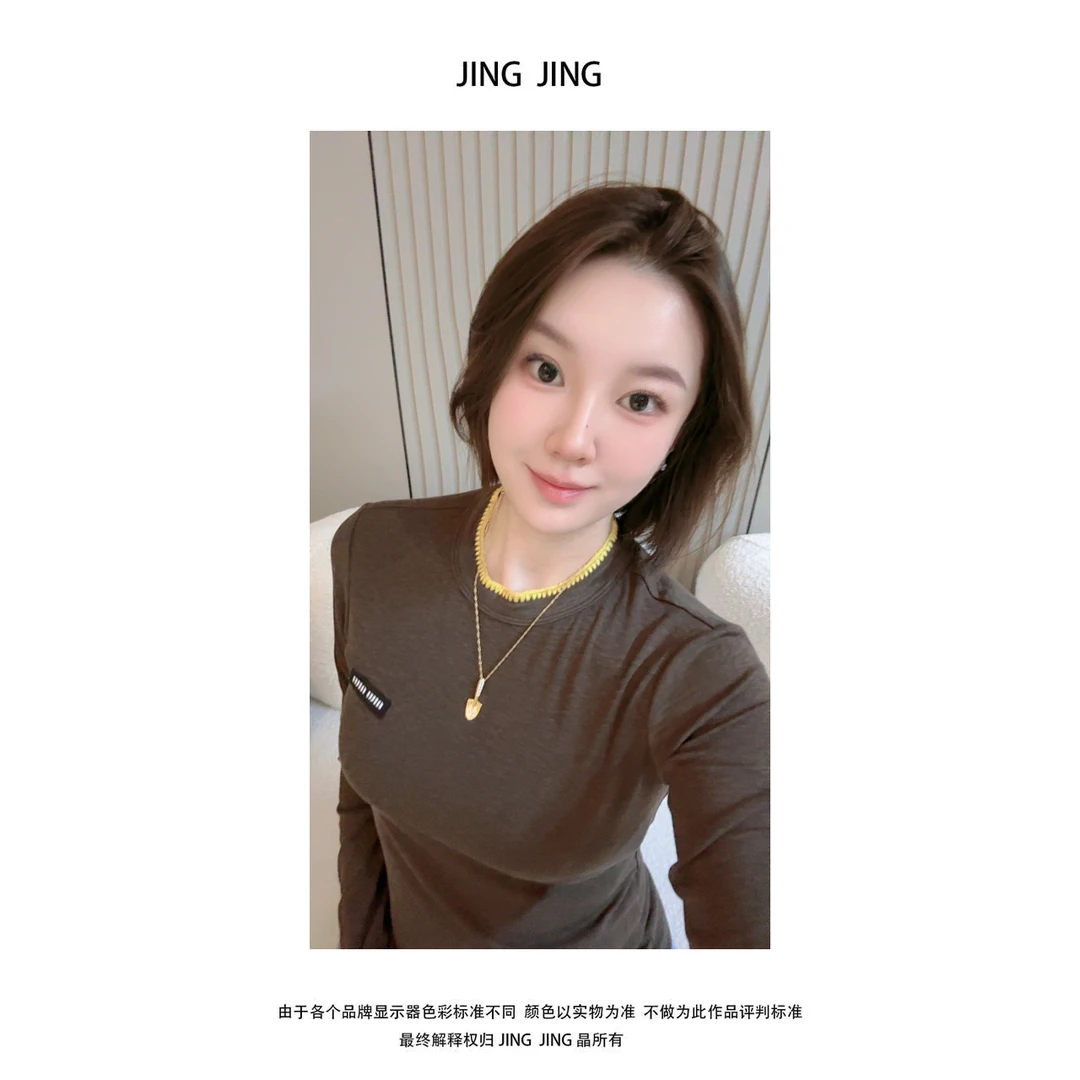 JING JING推荐【缪花边领长袖打底舒适T恤】时尚早秋气质领T恤