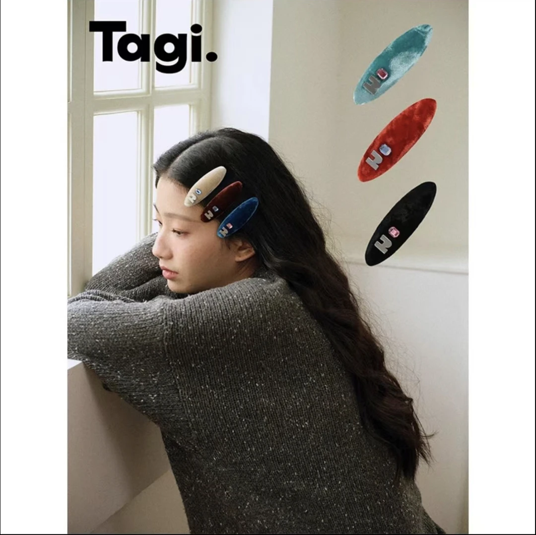 Tagi.丝绒《i》想象彩色钻鼓鼓复古真丝质感发夹饰品头饰