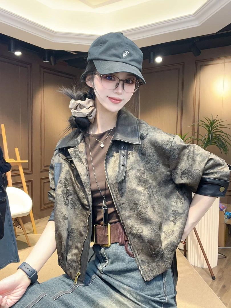 【千艺-Studio】“落日熔金”秋装海宁时尚秋冬短款网红设计夹克外套