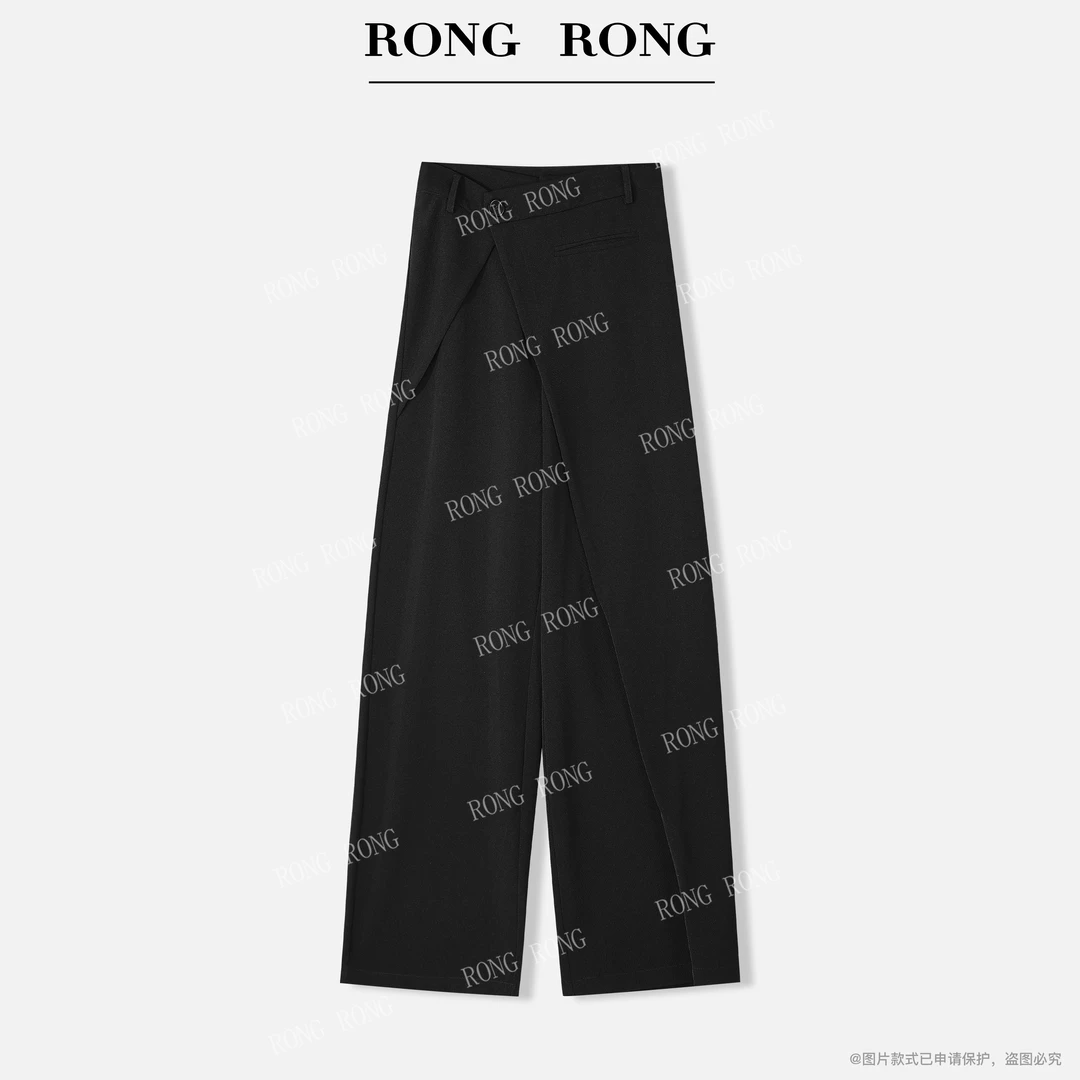 溶溶J【裁剪先锋】RONGRONG交叉腰头收腰垂坠感宽松阔腿休闲裤25673