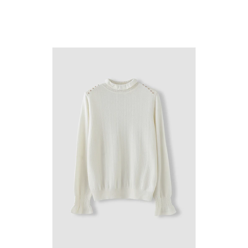 小静专享时尚经典圆领花边亮珠设计洋毛针织多色 AXZ2003X