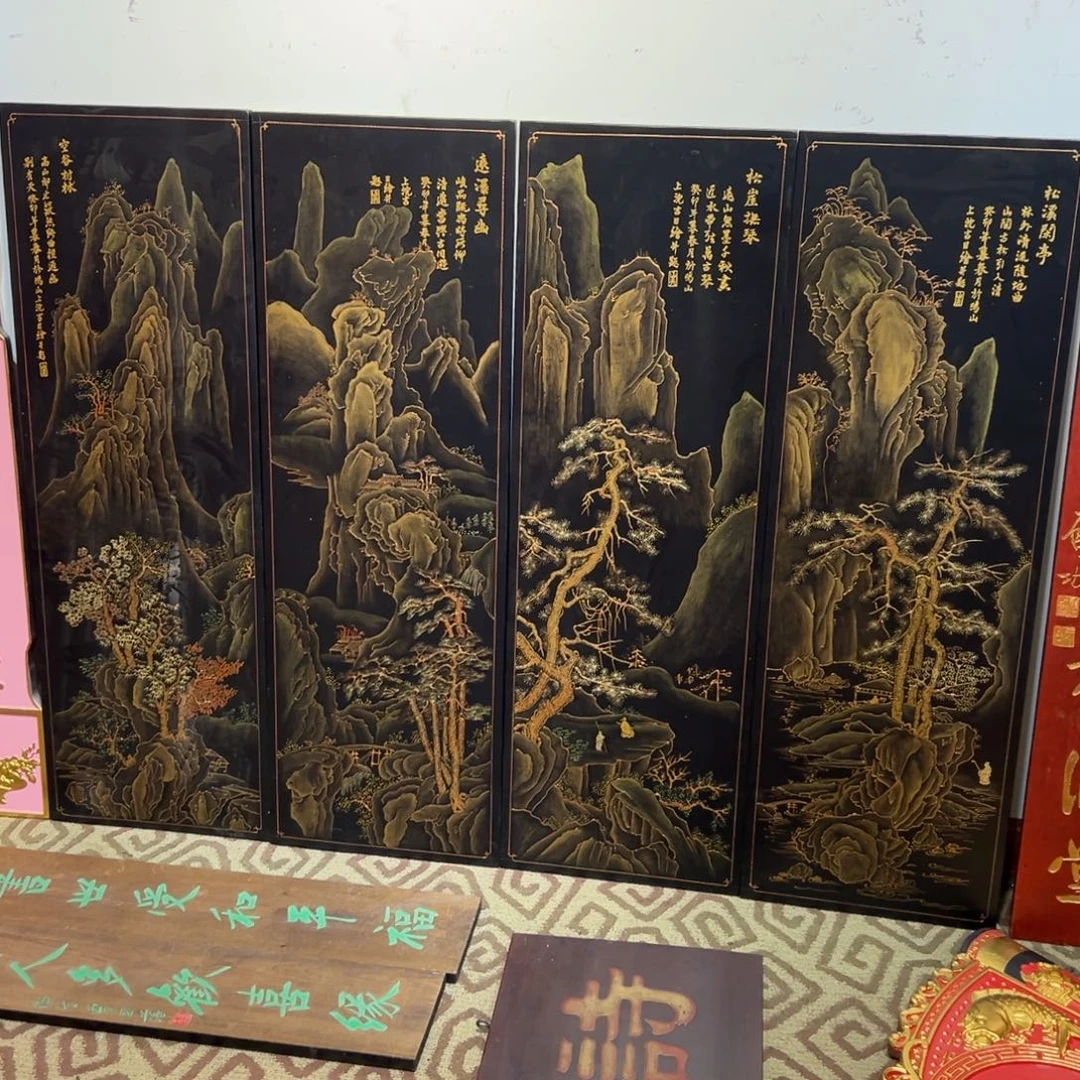 探***李木山水四条频漆画888