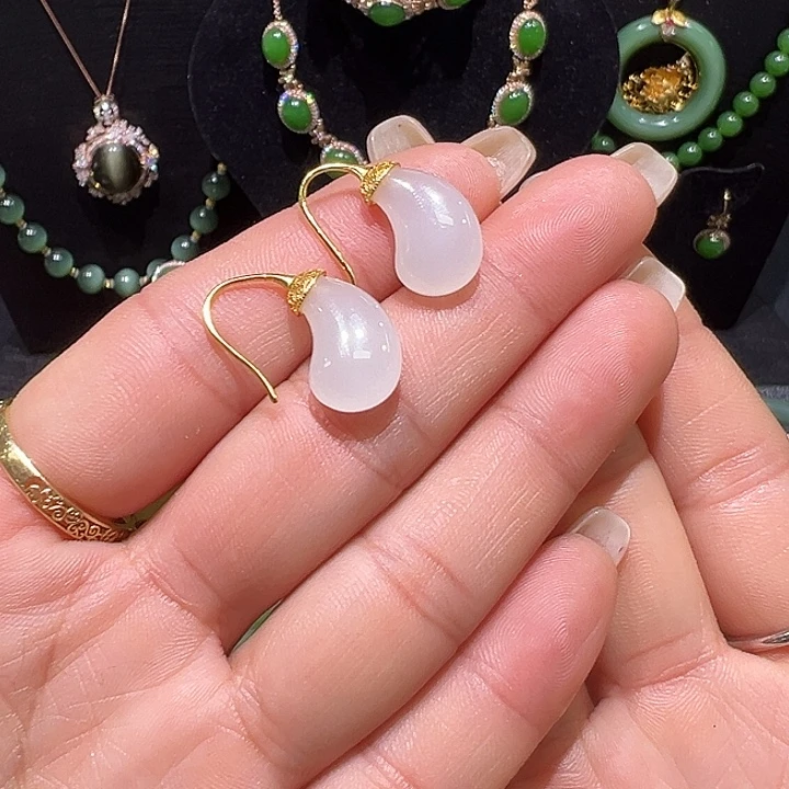 和田玉银S925镶嵌耳饰