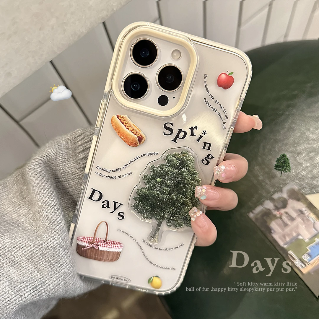 艺术风iphone16苹果15promax手机壳13适用12小众插画11立体小树软