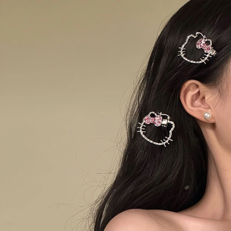 唯美小猫猫【闪钻Kitty】甜美水钻猫咪发夹可爱设计感侧边夹发卡