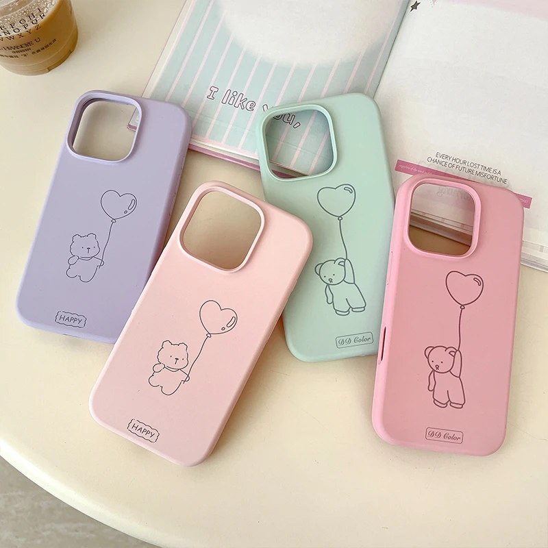 气球熊液态硅胶适用苹果16promax手机壳iPhone15/14保护套13华为