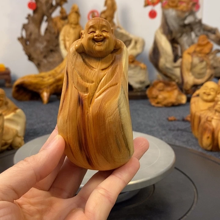 柏木（崖柏）崖柏弥勒佛手把件小摆件