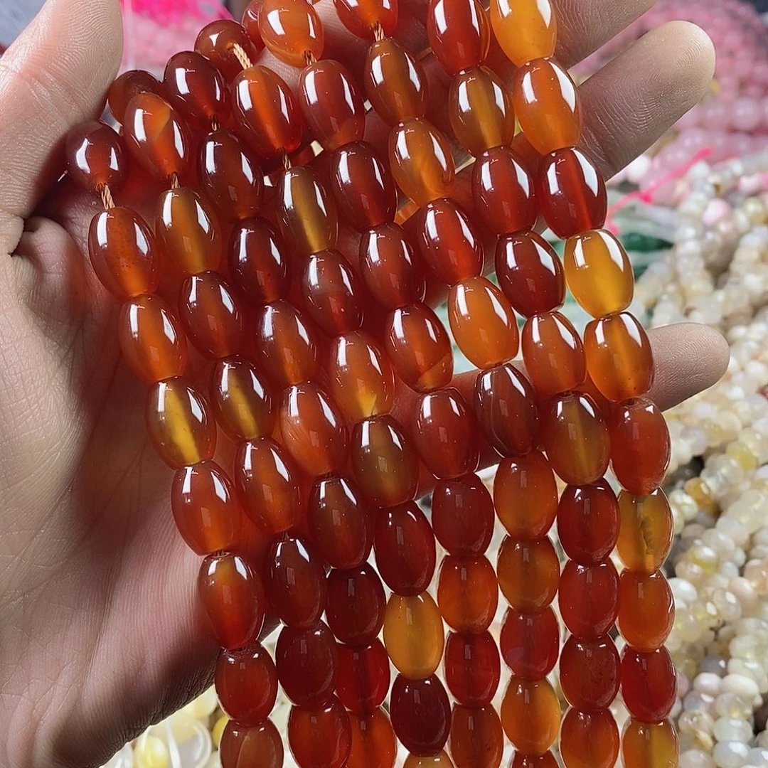 玛瑙/玉髓珠宝半成品合金一条10×14红玛瑙胶囊桶珠E146