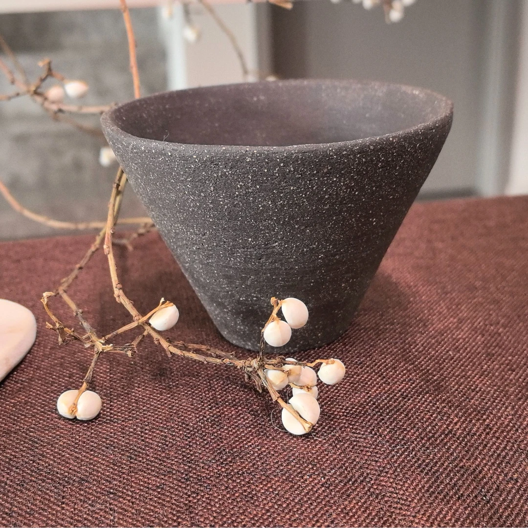 纯手工砾影沉砂斗笠杯--复古简约黑色主人杯禅意（福利款不退换）