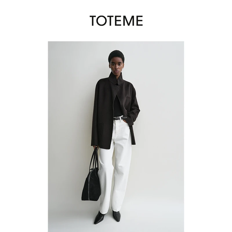 TOTEME女装浓咖啡色羊毛挺括双面贴袋夹克外套