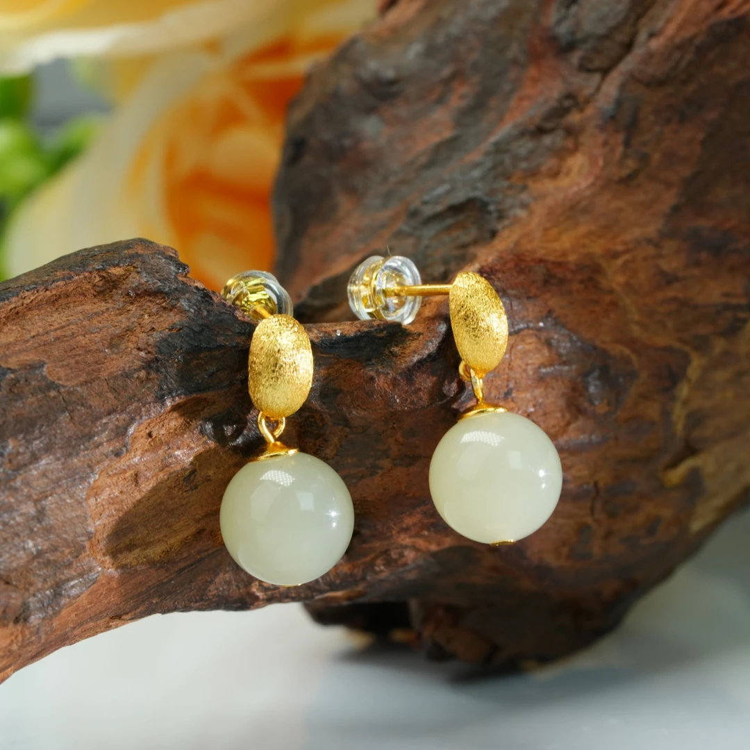 【小北好物】S925银和田玉耳钉约9.5mm+【多样性发一件】QH190X235