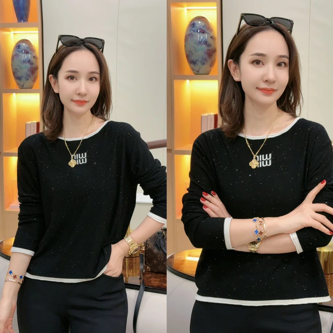 【轩姐特定】百搭时尚满天星羊毛拼色针织打底衫XY241914 JDND轩羽