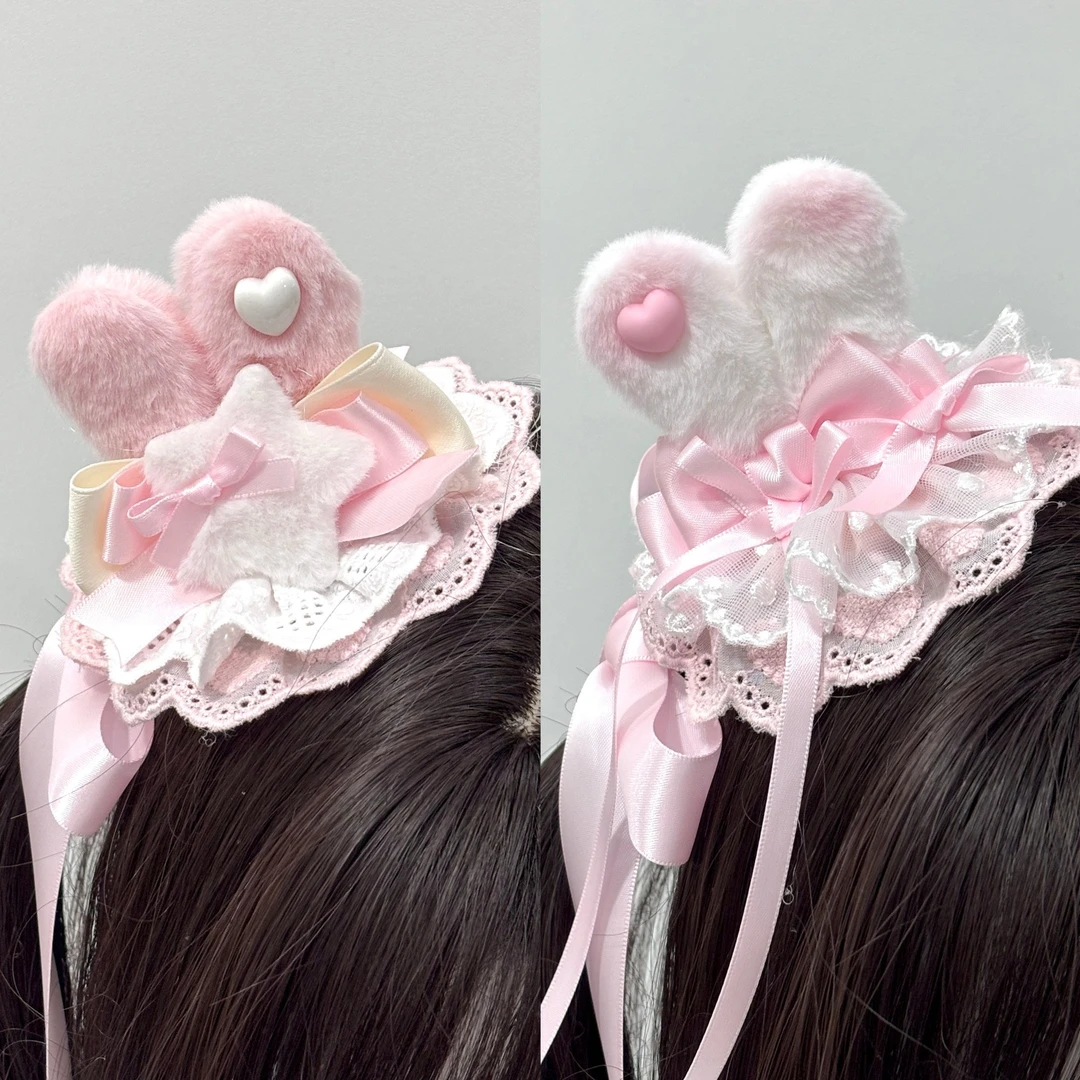 2025新款手作lolita兔耳蕾丝花丸可爱少女发饰蝴蝶结配饰头饰