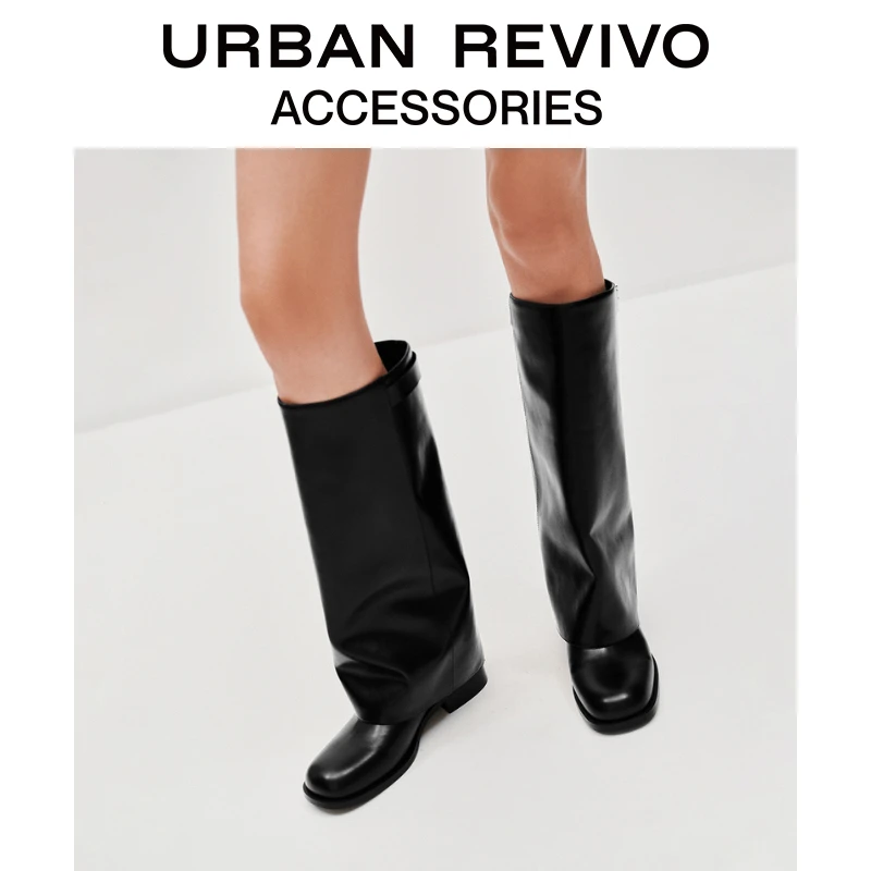 【明星同款】URBAN REVIVO2025秋季新款女扣饰裤筒长靴UAWS50091
