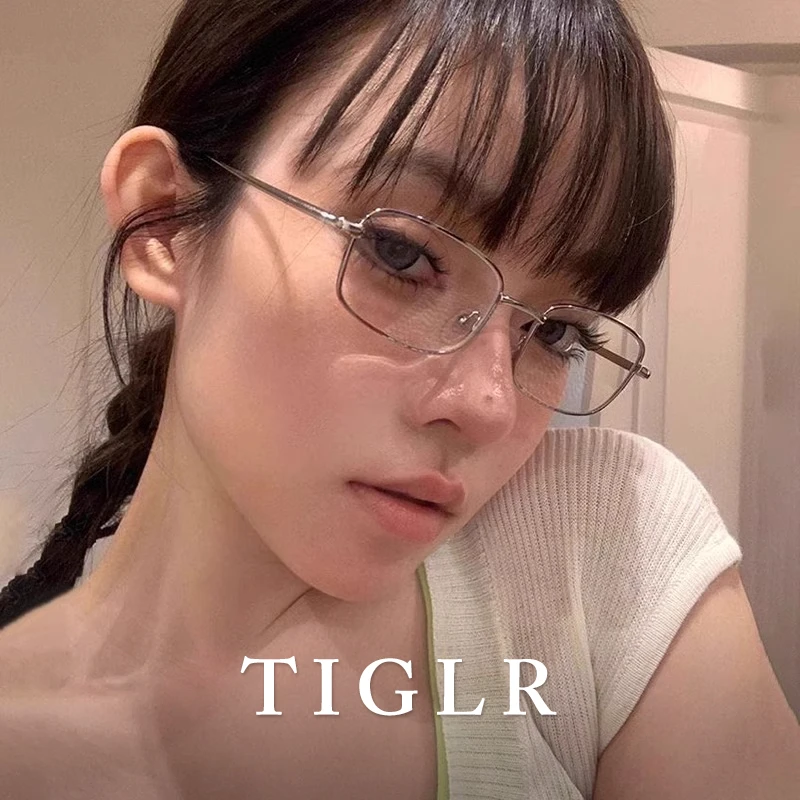 帝格勒日系高智感银丝小方框眼镜女近视可配度数防蓝光素颜眼睛架