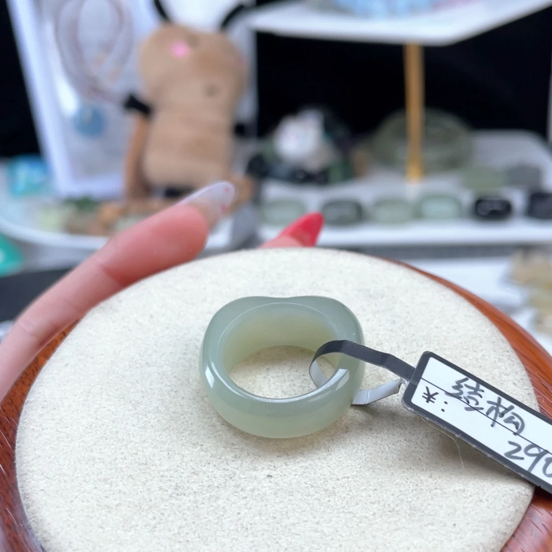 和田玉未镶嵌戒指o31奶蓝猫猫17.3