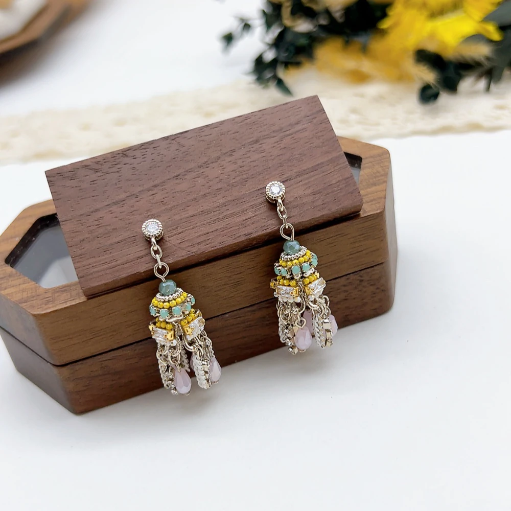 铜合金仿水晶耳饰 银针 02831 好啊商店 复古流苏耳坠