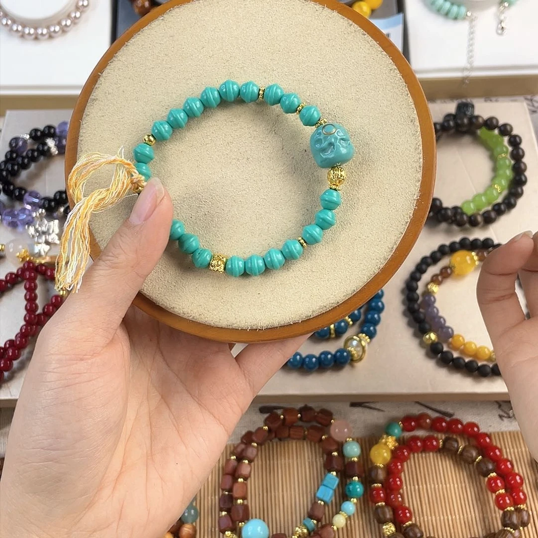 绿松石手饰银S925镀金镶嵌