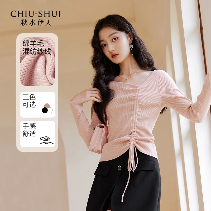 【诗语专属】秋水伊人法式优雅抽绳针织衫小个子上衣623408A100178