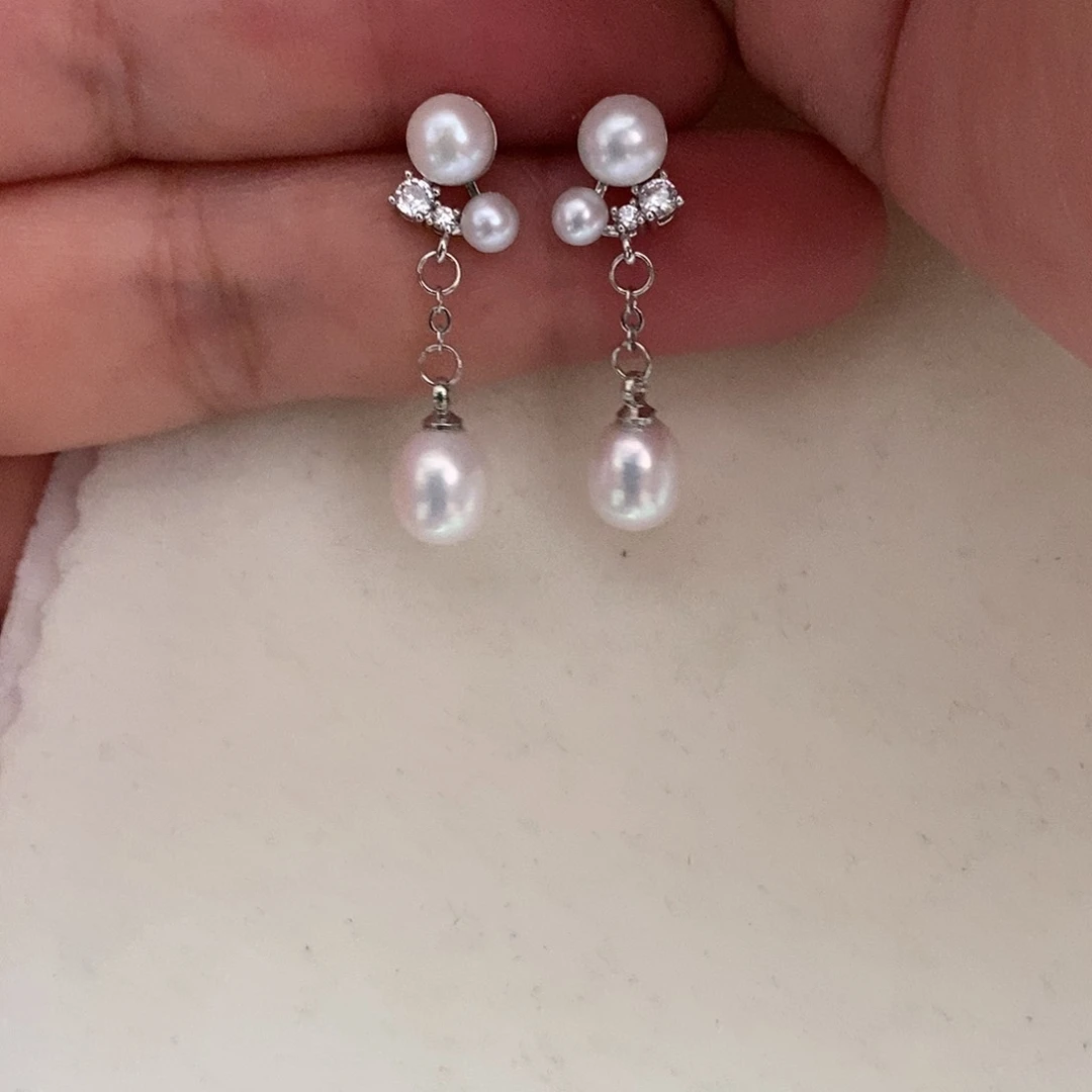 银S925镶嵌耳饰淡水珍珠
