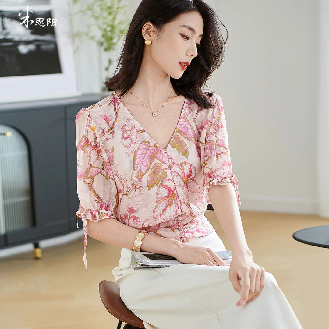 【雅然老师专享】法式优雅真丝衬衫5R24BXS1964