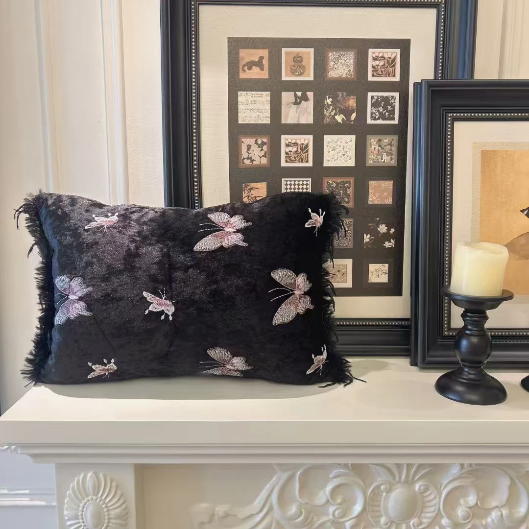 爱生活轻奢风流苏抱枕～刺绣蝴蝶