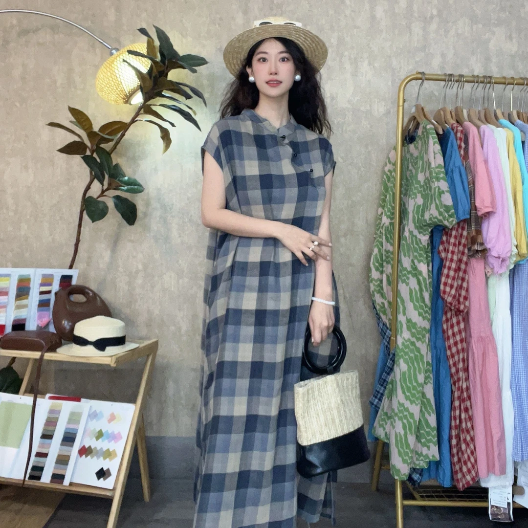 【沐沐自制】X384 夏*经典格系*改良低领*宽松大码*旗袍 *连衣裙