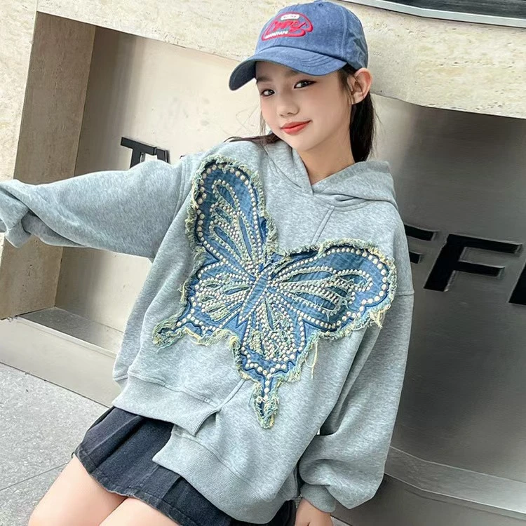 【丫丫童装】2025春季新款女大童女童大蝴蝶结卫衣时尚休闲-A444